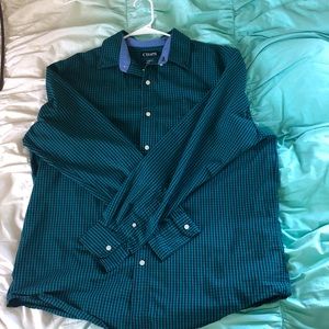 Chaps blue/green checkered button up dress shirt